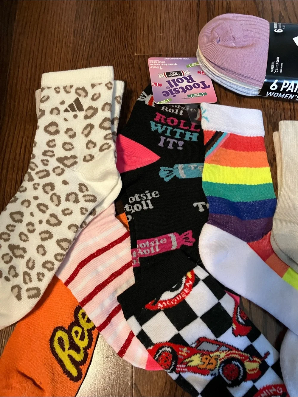 Mixed women/kids Character Socks Bundle( Barbie/balega/adidas/race-car/love)